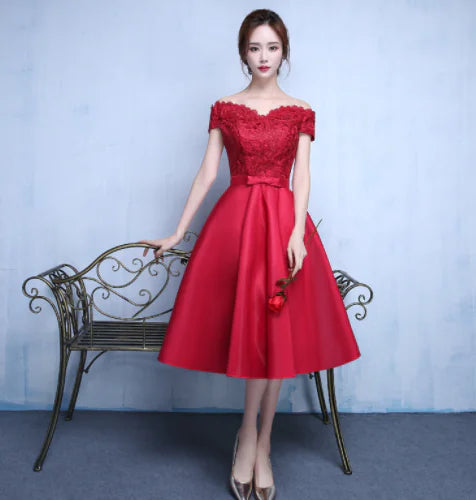 Ladies V-Neck High Waist Lace Swing Dress