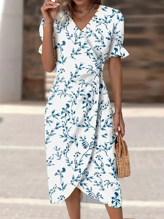 Multicolor Floral V-Neck Irregular Hem Dress
