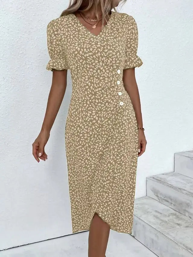 Multicolor Floral V-Neck Irregular Hem Dress