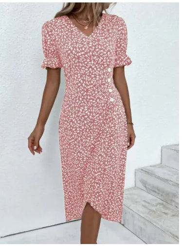 Multicolor Floral V-Neck Irregular Hem Dress