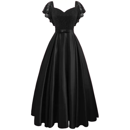 Ladies V-Neck High Waist Lace Swing Dress