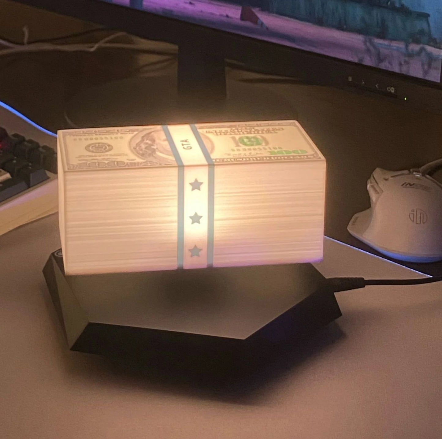 360° Levitating Dollars Magnetic Levitation Free Rotation Floating Dollars Night Light Creative Gift Office Bedroom Home Decor