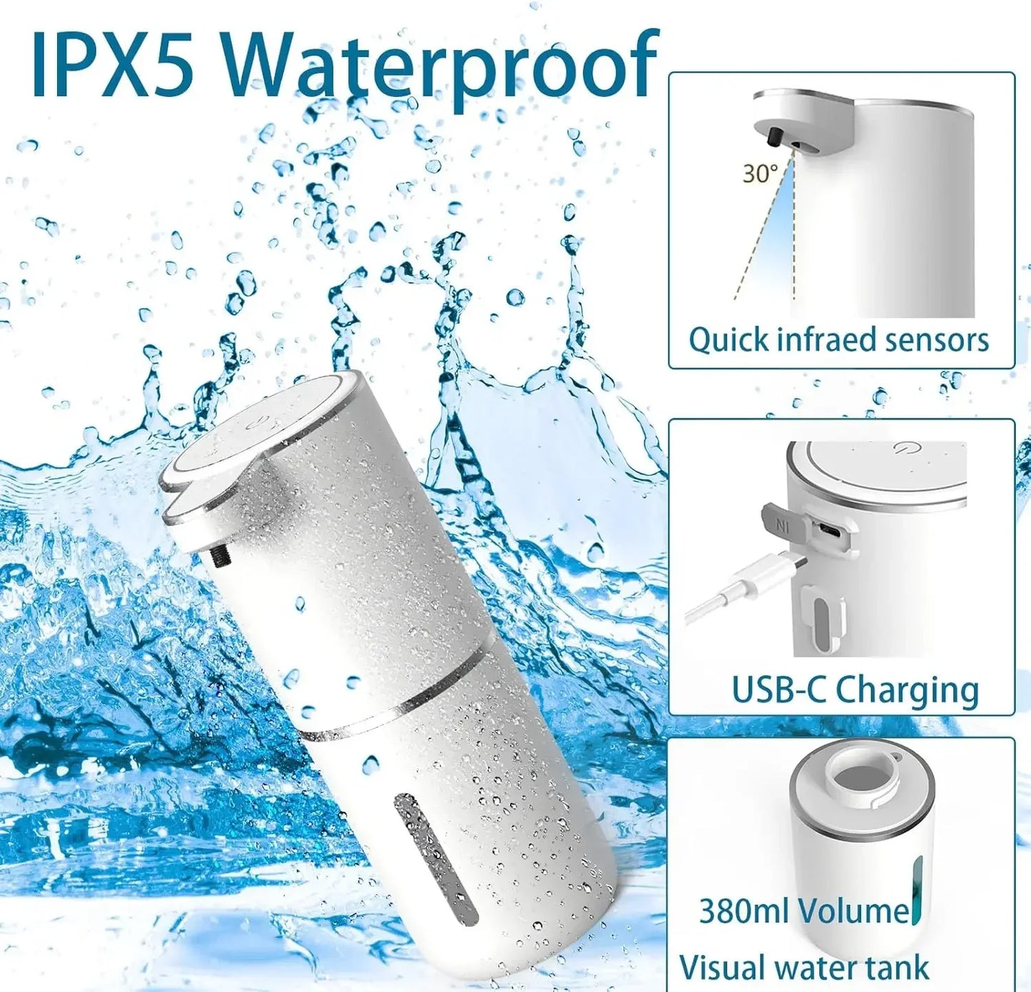 USB Rechargeable with Infrared Sensor for Bathroom, Kitchen