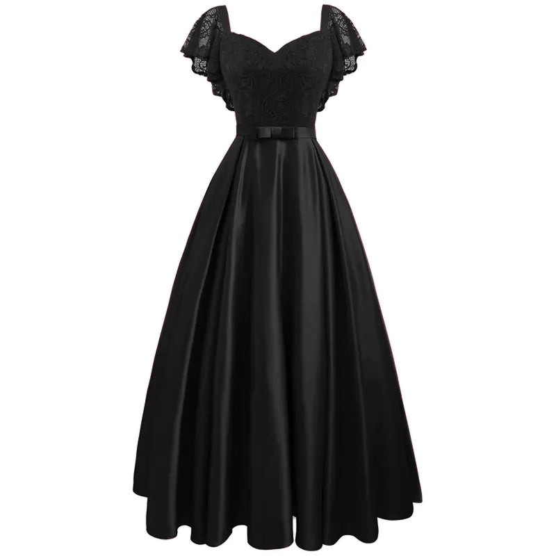 Ladies V-Neck High Waist Lace Swing Dress