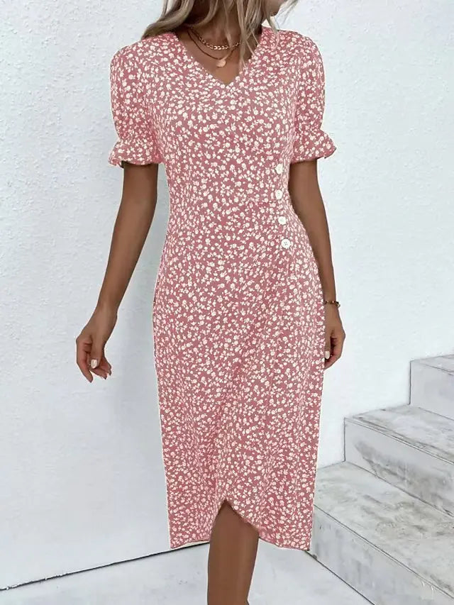 Multicolor Floral V-Neck Irregular Hem Dress